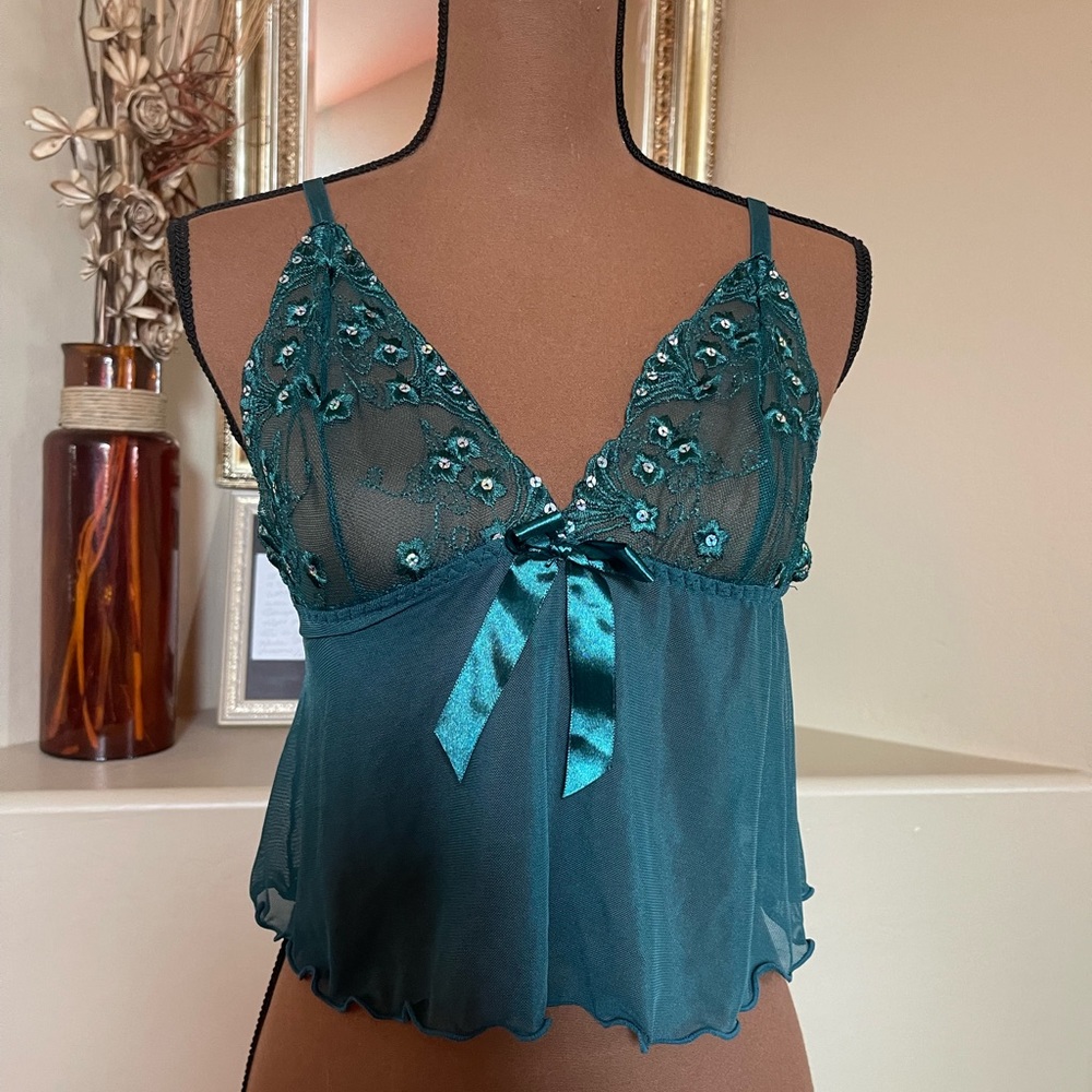 DARK GREEN MESH BABYDOLL CAMI